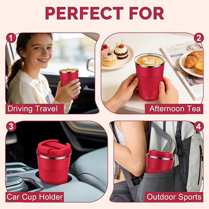 MOMSIV 12oz Travel Mug, Insulated Coffee Cup with Leakproof Lid, Vacuum Stainless Steel Double Walled Reusable Tumbler for Hot and Cold Water Coffee and Tea - Image 7