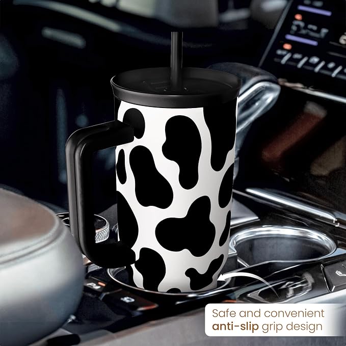 SANDJEST Cow Tumbler with Handle 40oz, Cow Print Cup Stainless Steel Tumblers Coffee Travel Cups with Slider Lid, Cow Gifts for Women Birthday Christmas Mothers Day - Image 6