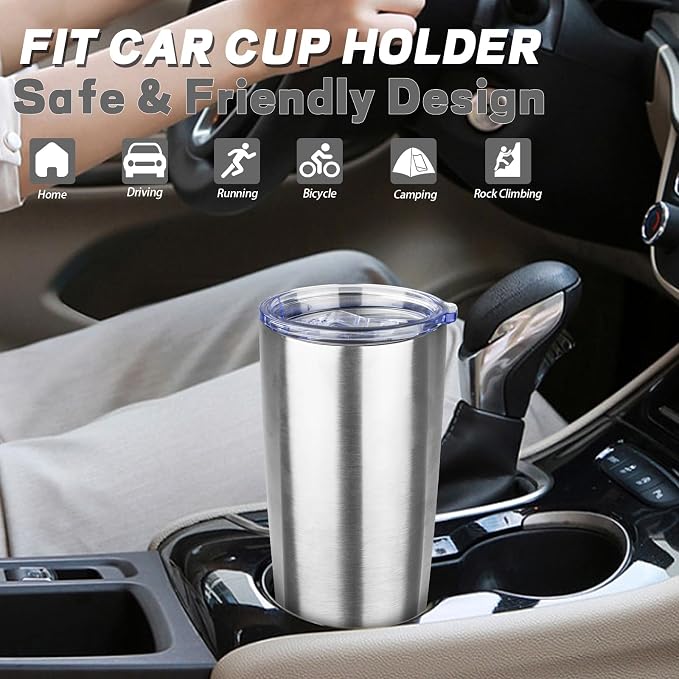 20 oz Tumbler with Lids and Straws, Stainless Steel Insulated Coffee Tumbler, Double Wall Vacuum Insulated Travel Mug Cup, Leakproof Thermal Coffee Cup for Hot and Cold Drinks (Silver) - Image 6