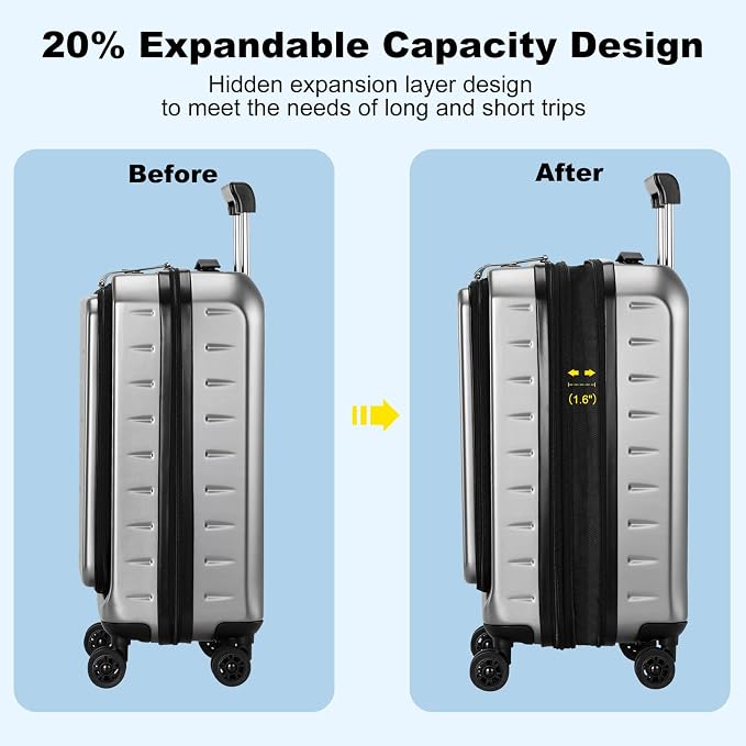 Expandable Carry On Luggage Airline Approved, 20 Inch Lightweight ABS+PC Hard - Image 2