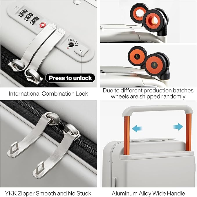 mixi Carry On Luggage Wide Handle Luxury Design Rolling Travel Suitcase PC - Image 6