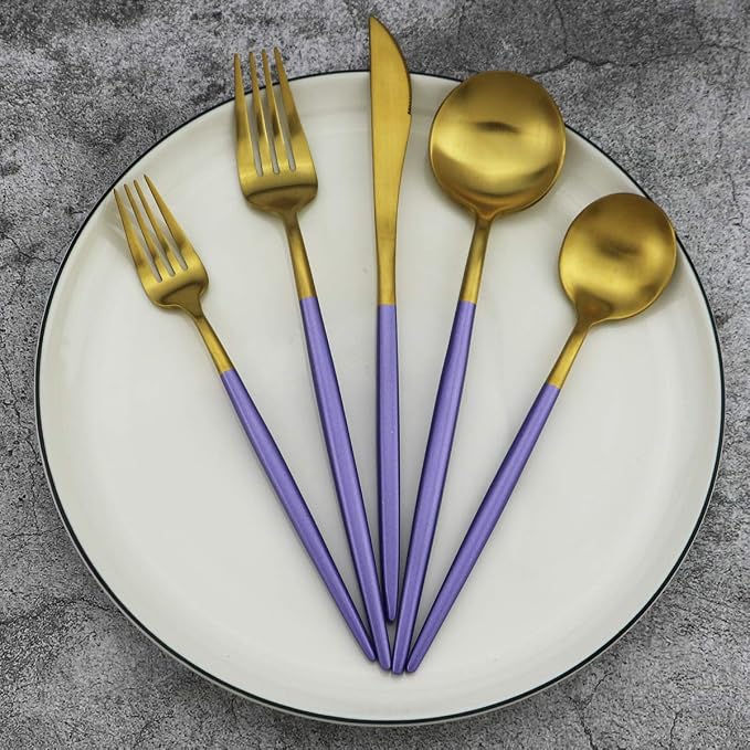 Gugrida 5-Piece Matte Gold Silverware Set, 18/10 Stainless Steel Satin Finish - Image 4