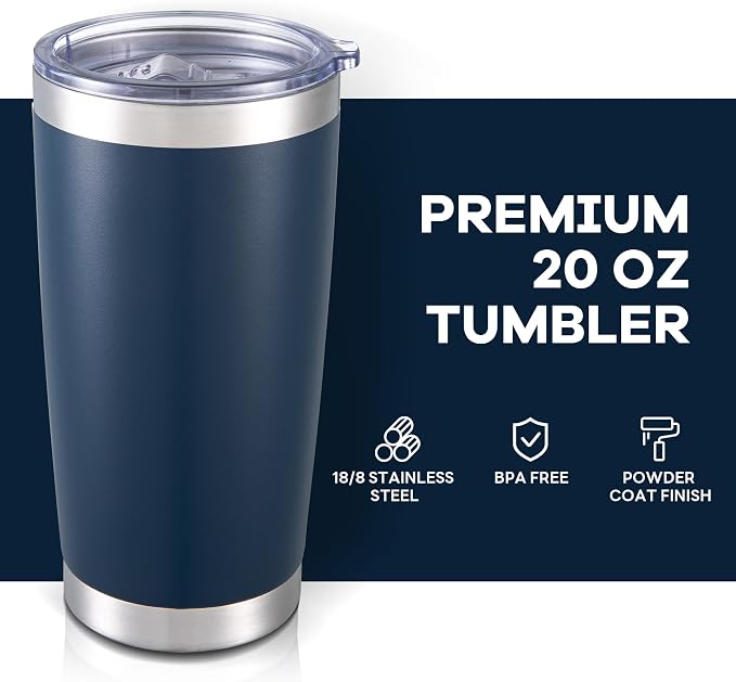 20 oz Tumbler with Lid Stainless Steel Insulated Tumblers Bulk Double Wall Vacuum Cups Powder Coated Travel Mug Keep Drink Cold and Hot, Navy, 8 Pack - Image 2
