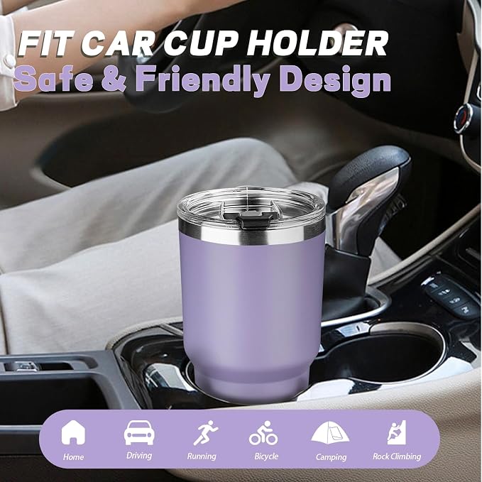 30 oz Tumbler with Lids and Straws, Stainless Steel Insulated Coffee Tumbler, Double Wall Vacuum Insulated Travel Mug Cup, Leakproof Thermal Coffee Cup for Hot and Cold Drinks (Light Purple) - Image 6