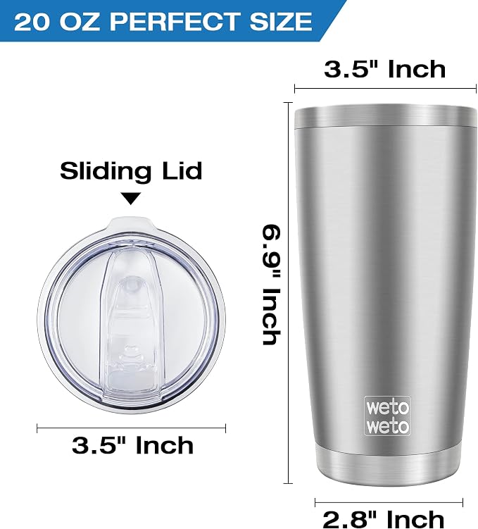 WETOWETO 20oz Tumbler, Stainless Steel Vacuum Insulated Coffee Travel Mug, Double Wall Powder Coated Insulated Coffee Mug Travel Mug with Lid Thermal Cup for Outdoor, Stainless steel, 6 Pack - Image 2