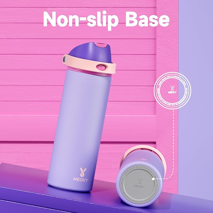 24 oz Insulated Water Bottle for Women: Meoky Stainless Steel Metal Water Bottle with 2-in-1 Straw and Spout Lid - Leak Proof, Cold for 24 Hours, Protective Silicone Base, BPA-Free for School, Orchid - Image 8