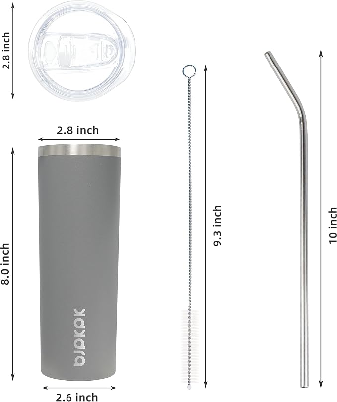BJPKPK Skinny Tumbler with Lid 20 oz Stainless Steel Slim Vacuum Insulated Tumblers Cup,Gray - Image 3