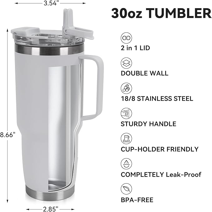 30oz Tumbler with Handle, Insulated Leak Proof Coffee Travel Mug with Straw Lid - Image 3