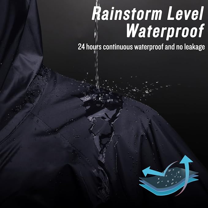 Mens Long Hooded Safety Rain Jacket Waterproof Emergency Raincoat Poncho - Image 4