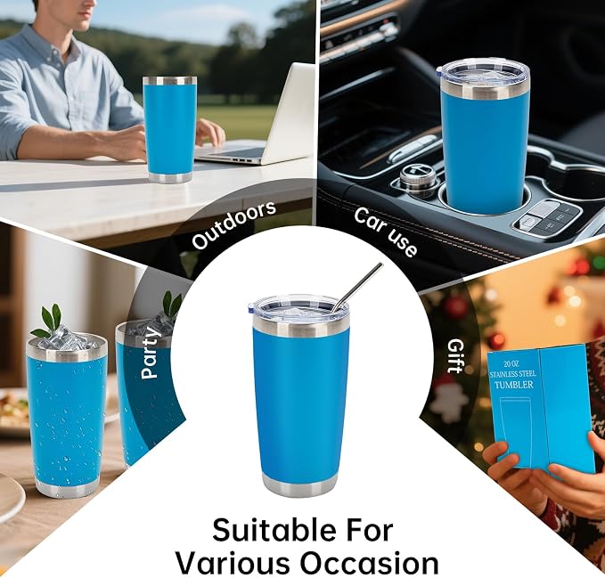 IEOVIEE 32 Pack, 20oz Stainless Steel Bulk Tumblers with Lids and Straws, Double Wall Insulated Travel Coffee Mug, Durable Powder Coated Tumbler Bulk Cup for Cold and Hot Drinks (Light Blue) - Image 8