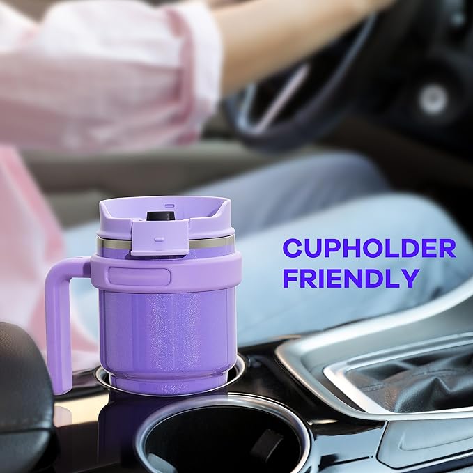 ALOUFEA 20 oz Insulated Coffee Mug Tumbler with Handle, Stainless Steel Travel Mug Tumbler with Lid and Straw,Double Wall Vacuum Leak Proof Ice Coffee Thermal Cup, Navy/Dark Rainbow - Image 7