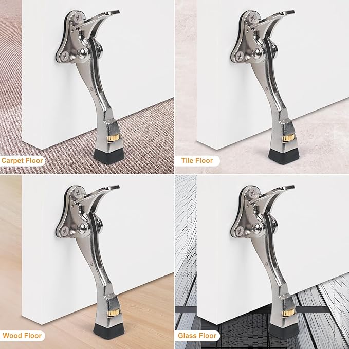 2 Packs Heavy Duty Kickdown Door Stopper, One Touch Adjustable Kickdown Door - Image 4