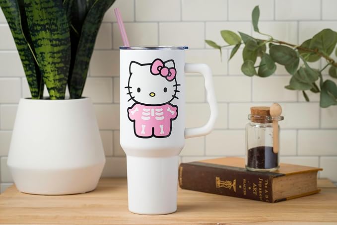Silver Buffalo Sanrio Hello Kitty Halloween Spooky Skeleton Costume Stainless Steel Tumbler with Handle and Straw, Fits in Standard Cup Holder, 40 Ounces (Pack of 12) - Image 2