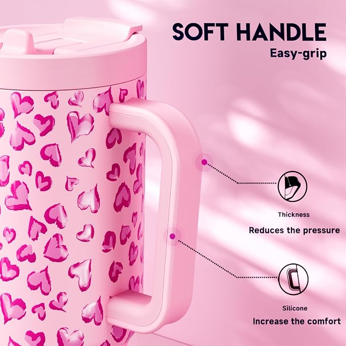 Meoky 32 oz Tumbler with Handle and Flip Straw, 100% Leakproof Tumbler with Lid and Straw, Stainless Steel Insulated Cup, Cupholder Friendly, Keeps Cold for 24 Hours (Love) - Image 4