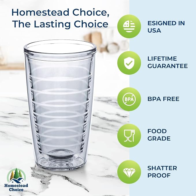 Homestead Choice 16oz Insulated Tumblers Plastic Keeps Drinks Cold & Hot, 4pack Double Walled Clear Insulated Drinking Glasses Cup, BPA-Free, Reusable, Camping, Travel, Kitchen, Party - Image 3