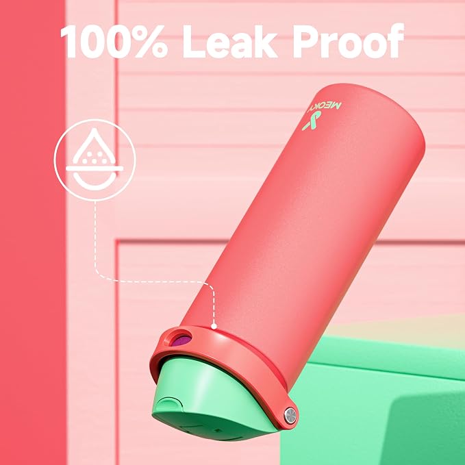 24 oz Insulated Water Bottle for Women: Meoky Stainless Steel Water Bottle with 2-in-1 Straw Lid - Leak Proof, Cold for 24 Hours, Fits in Car Cup Holder, BPA-Free for Sports Travel, Strawberry Field - Image 6