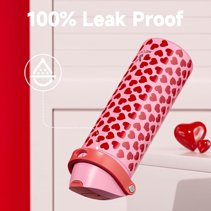 24 oz Valentine's Day Water Bottle: Meoky Stainless Steel Heart Water Bottle with 2-in-1 Straw and Spout Lid - Leak Proof, Fits in Car Cup Holder, Valentines Day for Her Women Wife Girls, Lovie - Image 5