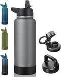 CIVAGO 40 oz Insulated Water Bottle With Straw, Stainless Steel Sports Water Flask Cup with 3 Lids (Straw, Spout and Handle Lid), Double Walled Travel Thermal Canteen Mug, Cool Gray by CIVAGO