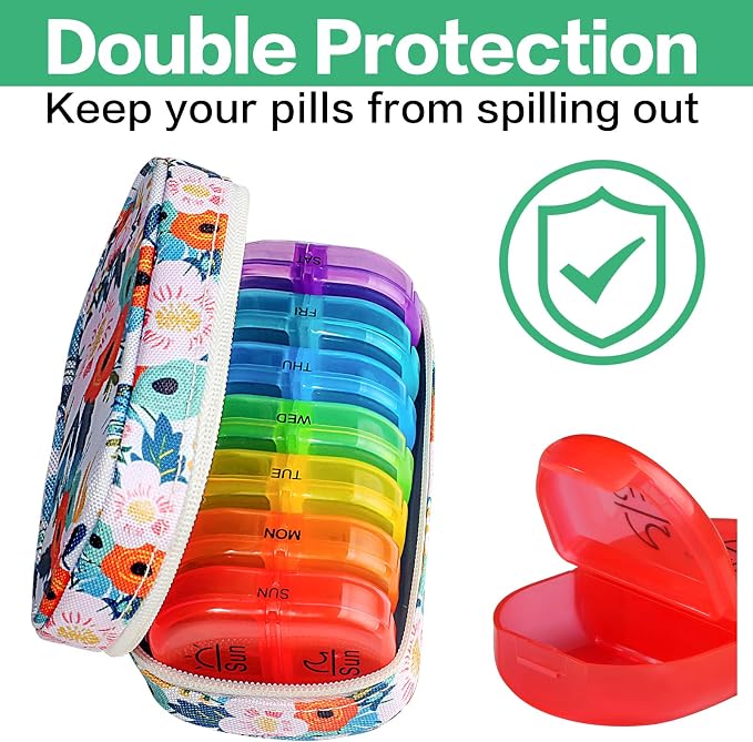 Serfeymi Weekly Travel Pill Organizer 2 Times A Day AM PM Upgraded Rainbow Pill - Image 5
