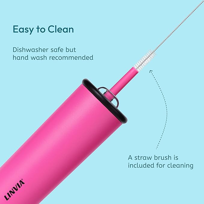 Candy Tumbler, 25 oz Insulated Stainless Steel Water Bottle, 2-in-1 Lid with Flexible Straw, BPA-Free, Cup Holder Friendly, Dishwasher Safe, Hot Pink - Image 4