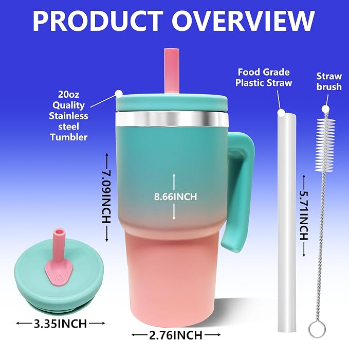 20-OZ Insulated Water Bottle,Insulated Stainless Steel Tumbler,Reusable Cold Drink Thermos,BPA-Free, Double-Wall Stainless Steel Water Bottle (Pink Blue Gradient, 20, Fluid Ounces) - Image 2