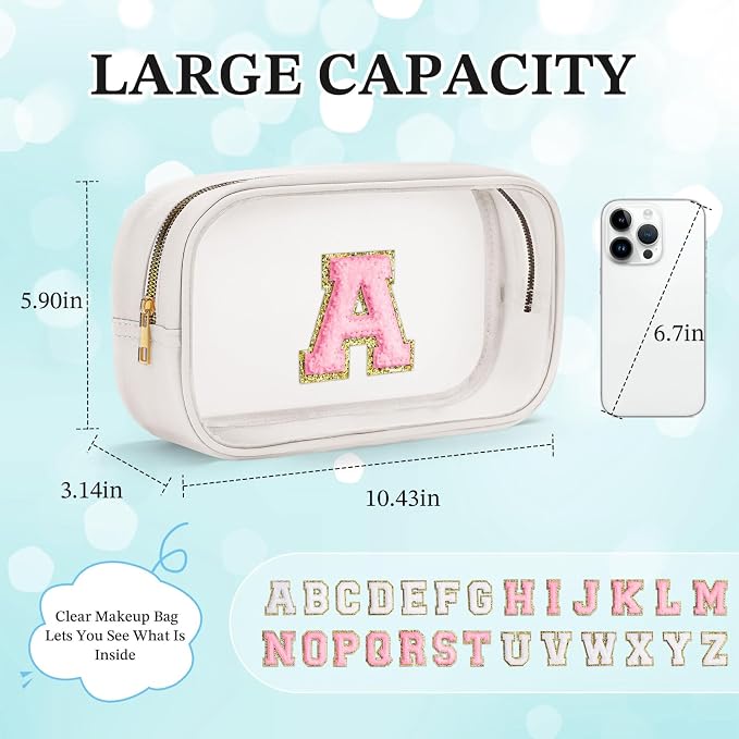 YOOLIFE Initial Makeup Bag Travel Toiletry Bag Clear Makeup Bag Preppy Cosmetic - Image 4