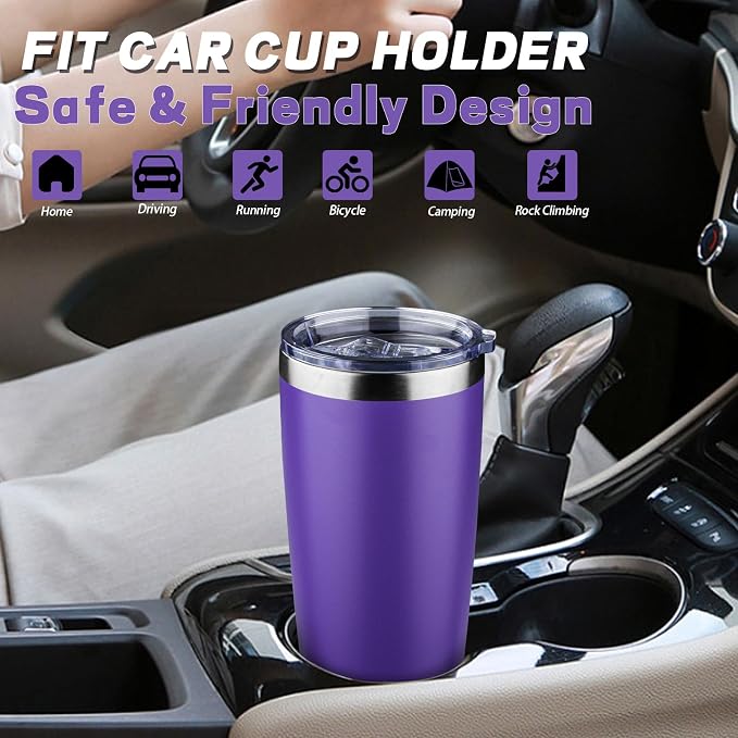 20 oz Tumbler with Lids and Straws, Stainless Steel Insulated Coffee Tumbler, Double Wall Vacuum Insulated Travel Mug Cup, Leakproof Thermal Coffee Cup for Hot and Cold Drinks (purple) - Image 6