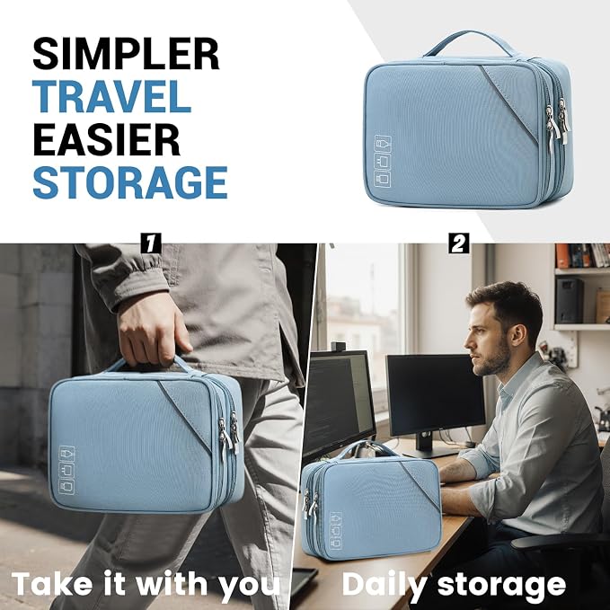 Lanola Travel Cable Organizer Bag, Electronic Accessories Case Portable Double - Image 7