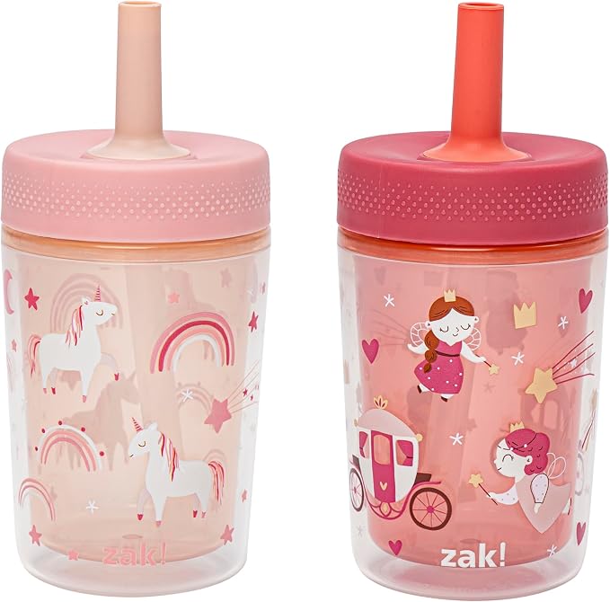 Zak Designs Capri Toddler Tumblers For Travel or At Home, 9oz 2-Pack Double Wall Plastic Sippy Cups With Leak-Proof Design is Perfect For Kids (Fairy Tales, Rainbow Magic) by ZakDesigns