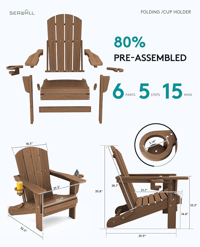 SERWALL Adirondack Chair with Cup Holders - Image 3