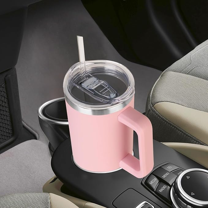 SYACOT 40 oz Tumbler with Handle and Straw Stainless Steel Insulated Tumbler Leak Proof Lid and Straw Lid Reusable Travel Mug Coffee Mug Cup Dishwasher Safe Keep Drinks Cold and Hot (Pink Dusk) - Image 5