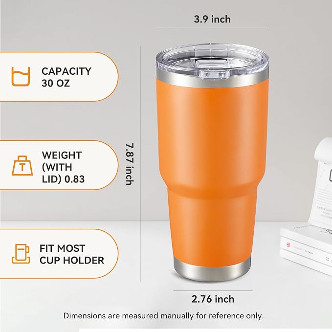 30 oz Tumbler with Lid Stainless Steel Tumblers Bulk Vacuum Insulated Cup Reusable Powder Coated Travel Mug Double Wall Leak Proof Cups Keep Cold Drinks for 12 Hours Orange, Set of 8 - Image 3