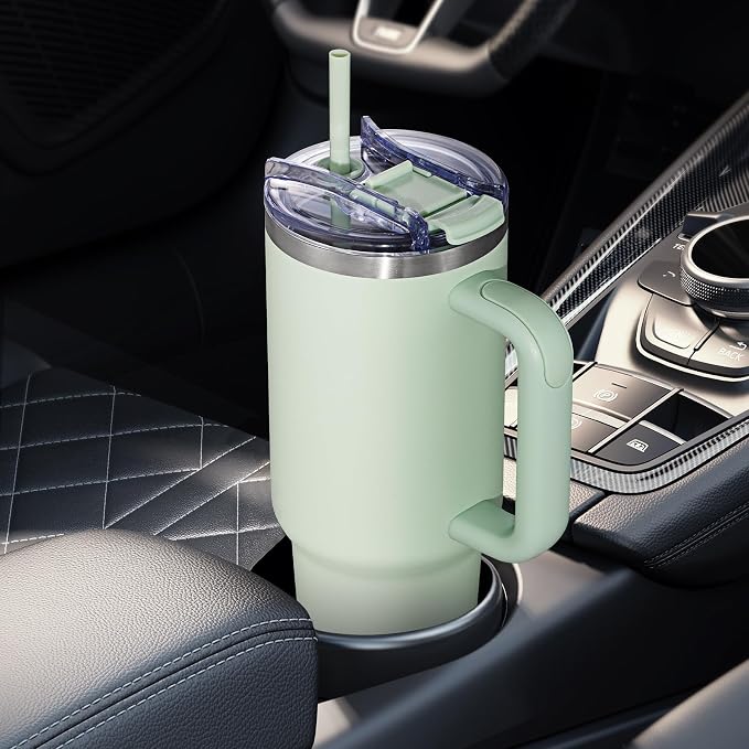 COKTIK 40 oz Tumbler With Handle and Straw, Insulated Tumbler With Leakproof Lids, Stainless Steel|BPA-Free, Cold for 24 H (Seafoam) - Image 6