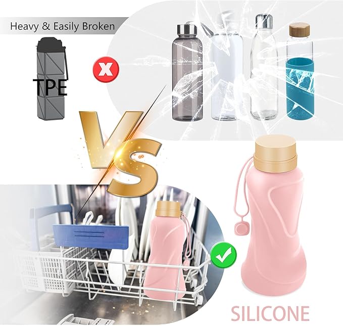 Collapsible Water Bottles, Leak Proof, Reuseable BPA Free Silicone Foldable - Image 5