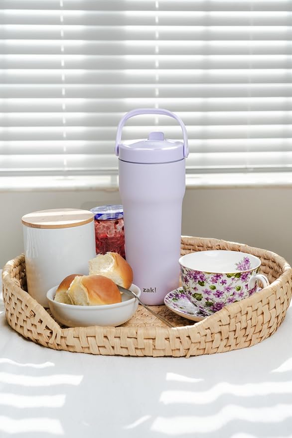 Zak Designs Sutton Travel Tumbler for On the Go, 30oz Stainless Steel with Vacuum Insulation, Straw Spout, Carry Handle for Cold Drinks (Smoky Lilac Purple) - Image 10