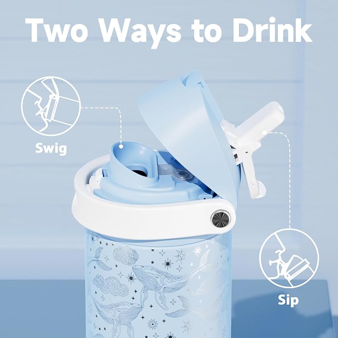24 oz Insulated Water Bottle with Straw: Meoky Stainless Steel Metal Water Bottle with 2-in-1 Lid - Leak Proof, Cold for 24 Hours, Fits in Car Cup Holder, BPA-Free for Gym Travel Sports, Blue Whale - Image 2