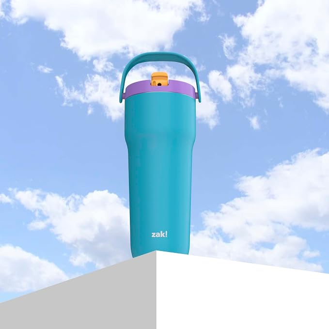 Zak Designs Sutton Travel Tumbler for On the Go, 30oz Stainless Steel with Vacuum Insulation, Straw Spout, Carry Handle for Cold Drinks (Turquoise) - Image 8