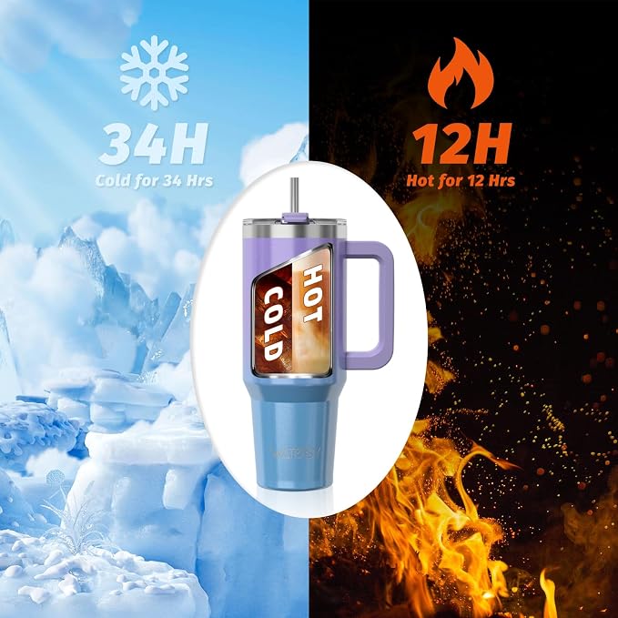 30 oz Shiny Tumbler with Handle and Straw,Stainless Steel Tumbler with Lid and Straw,Insulated Travel Mug(Cold for 34 Hours),Water Bottle for Iced Tea,Coffee (Purple) - Image 2