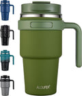 ALOUFEA 20 oz Insulated Coffee Mug Tumbler with Handle, Stainless Steel Travel Mug Tumbler with Lid and Straw,Double Wall Vacuum Leak Proof Ice Coffee Thermal Cup, Army Green by ALOUFEA