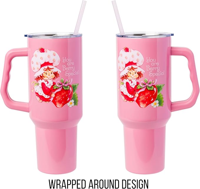 Silver Buffalo Strawberry Shortcake “You are Berry Special” Stainless Steel Tumbler with Handle, Fits in Standard Cup Holder, 40 Ounces - Image 5