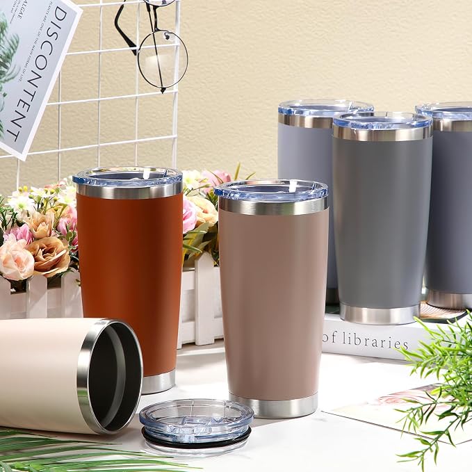 Sieral 36 Pack Stainless Steel Tumblers Bulk with Lids Double Wall Vacuum Insulated Coffee Cups Blank leakproof Powder Coated Tumblers for Engraving Wedding Graduation Party Favors(20 oz,Brown Gray) - Image 3