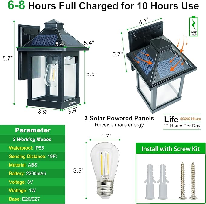Solar Wall Light Outdoor with 3 Lighting Modes, Dusk to Dawn Led Wall Mount - Image 2