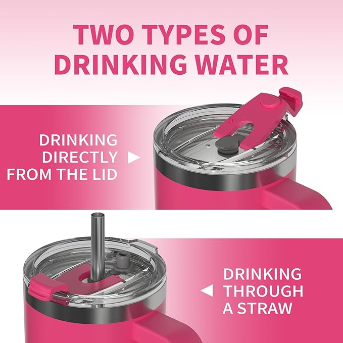 20 oz Tumbler with Handle,Tumbler with Lid and Straw,Double Wall Insulated Cup Stainless Steel Travel Mug(Cold for 34 Hours),Water Bottle for Iced Tea,Coffee,Cold Beverages(Gloss Pink) - Image 4