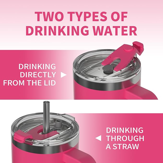 30 oz Tumbler with Handle,Tumbler with Lid and Straw,Double Wall Insulated Cup Stainless Steel Travel Mug(Cold for 34 Hours),Water Bottle for Iced Tea,Coffee,Cold Beverages(Gloss Pink) - Image 4