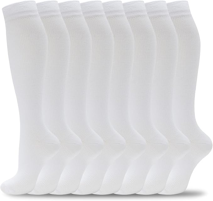 Compression Socks for Women Men Circulation Knee High 8 Pairs for Nurses by HELLOMOMOYA
