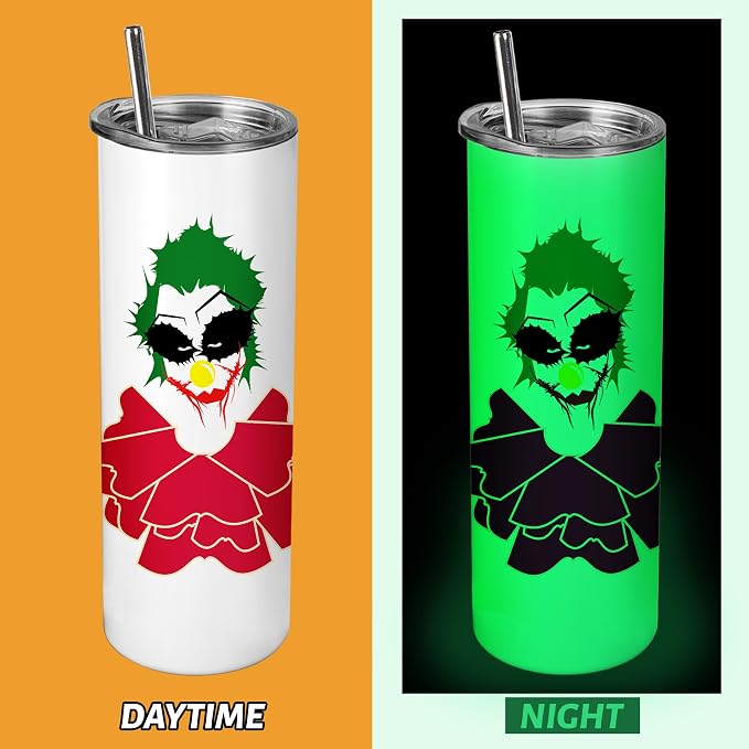 Joyclub 8 Pack Sublimation Tumblers Glow in the Dark 20 oz Bulk Blank Tumblers Skinny Straight Flat Bottom Cups White with Lid and Straw - Image 2