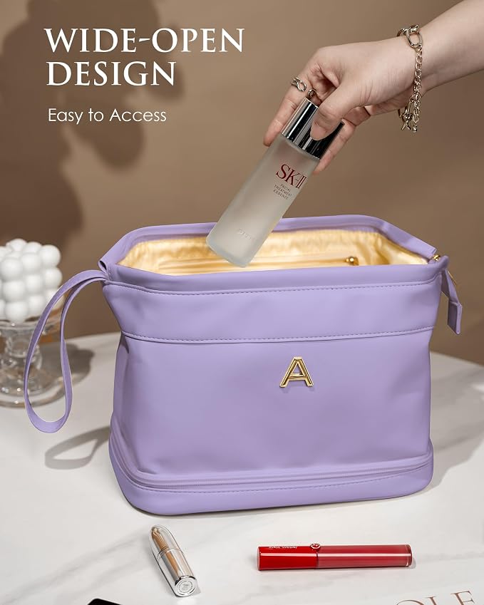 Bridesmaid Gift, Initial Makeup Bags, Personalized Double Layer Cosmetic Bag - Image 3