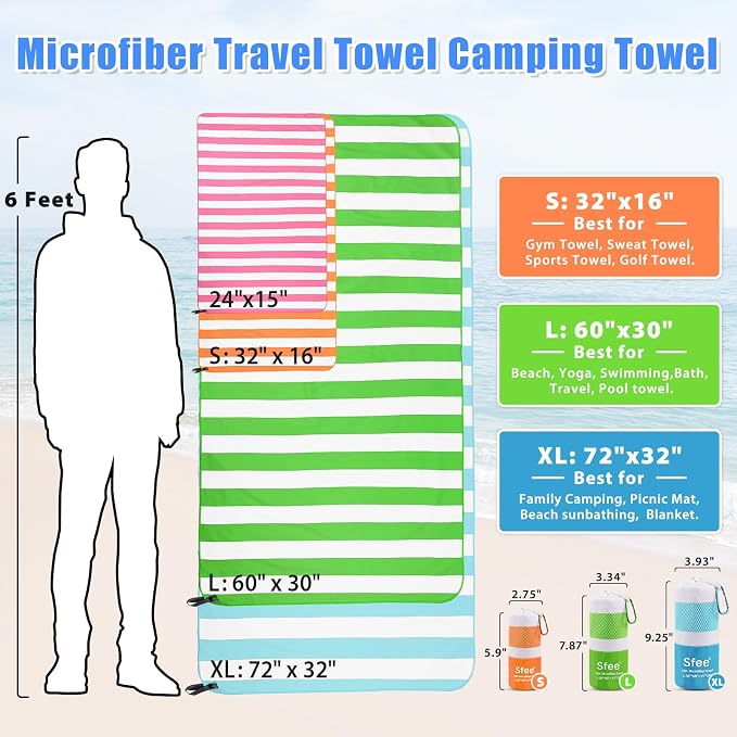 Sfee 2 in 1 Microfiber Oversized Beach Towel, Quick Dry Towel Travel Towel - Image 7