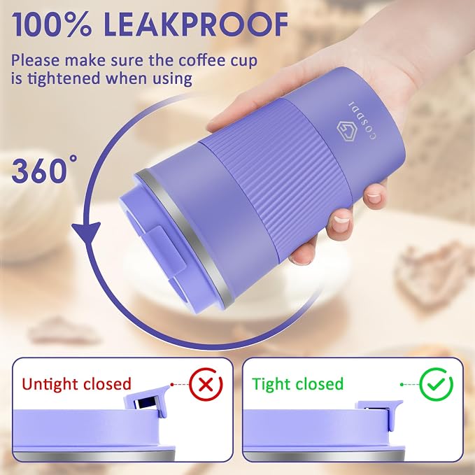 CS COSDDI 12 oz Stainless Steel Vacuum Insulated Tumbler - Coffee Travel Mug Spill Proof with Lid - Coffee Cups for Keep Hot/Ice Coffee,Tea and Beer (purple) - Image 3