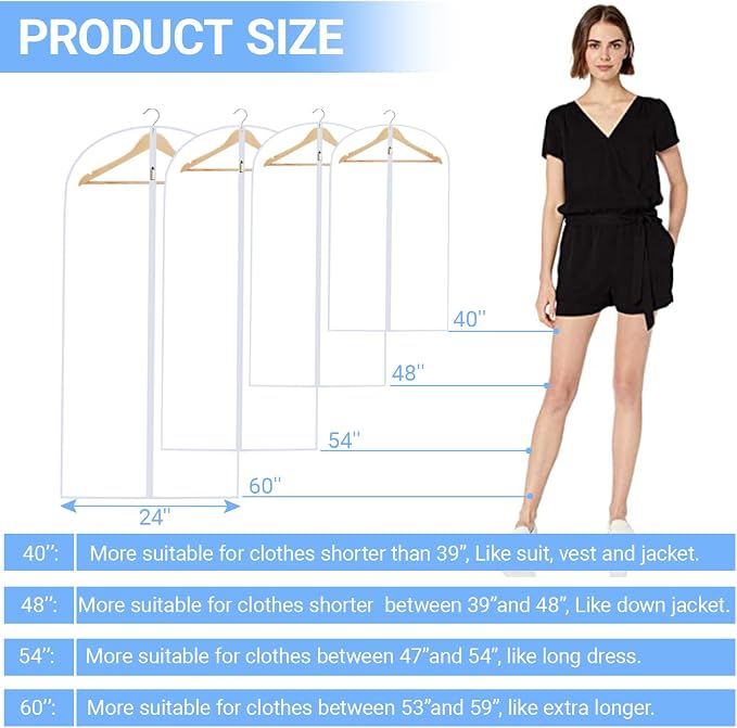 Garment Bags for Hanging Clothes 24'' x 40'' Coat Covers for Closet Foldable - Image 5